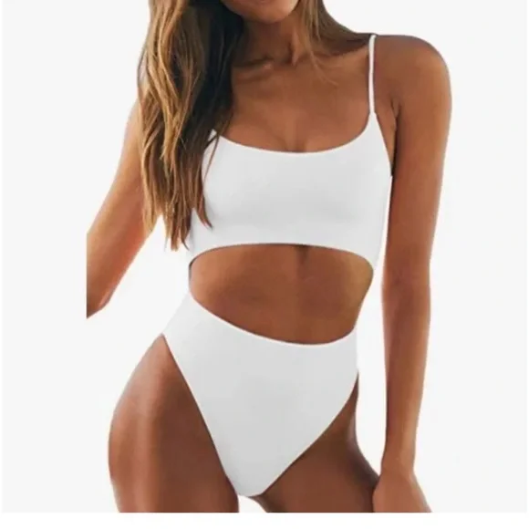 Meyeeka Women’s Scoop Neck Cut Out Front Lace Up Back High Cut Monokini - Picture 1 of 6